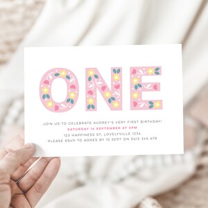 Beautiful Folk inspired 1st Birthday Invitation / Girls first birthday Printable Invitation / Floral 1st Birthday in pink / Digital Invite
