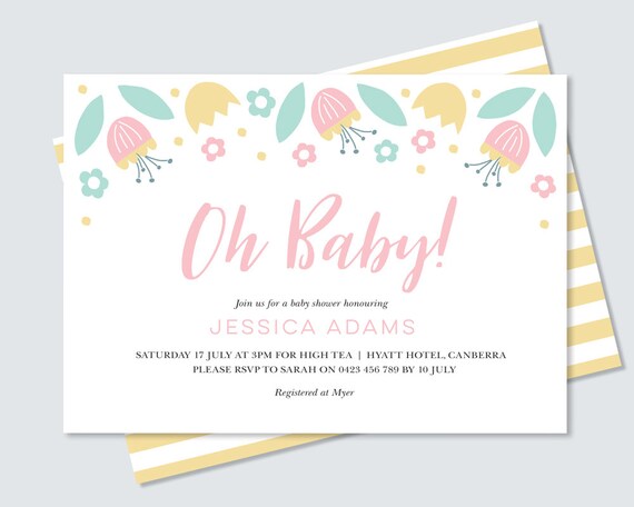 Oh Baby Baby Shower Invitation Pink And Yellow Baby Girl Etsy