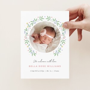 Faire-part de naissance bébé fille, faire-part de naissance floral modifiable, faire-part de naissance jolie fille, faire-part de naissance imprimable