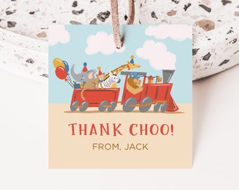 Editable Train Favour Tags, Animals riding in a train Thank You Tags, Train Birthday Party, Boys Personalised Birthday Tags, Party Express