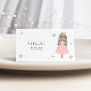 Bewerkbare prinsessenplaatskaarten, prinsessenvoedseltenten, Corjl plaatskaartsjabloon, koninklijke prinses en eenhoornfeest, prinses 348