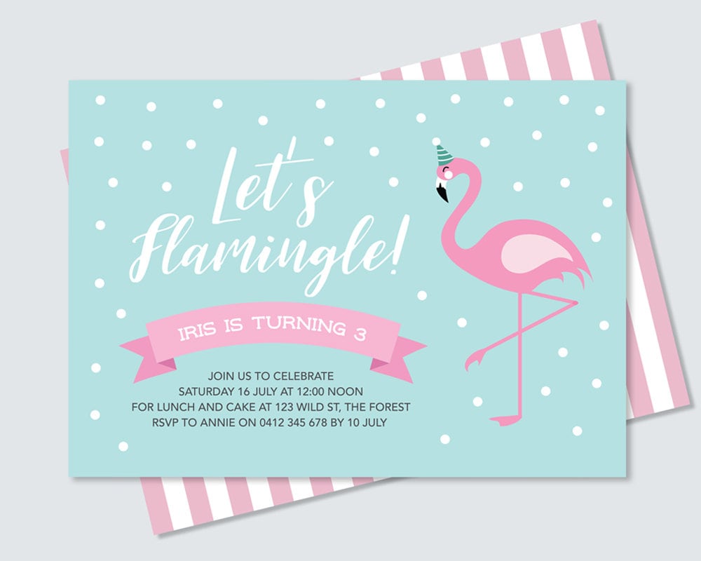 pink flamingo birthday party invitation card to print yourself