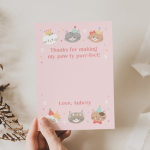 Carte de remerciement fête chat, modèle de remerciement chat, carte de remerciement modifiable, fichier numérique Merci chat, fête de chat arc-en-ciel, chatons fêtards 842