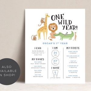 Wild One Thank You Tag, 1st Birthday wild one favour tags, Editable wild one gift tags, Lion, monkey, alligator and giraffe, wild one 550 画像 4