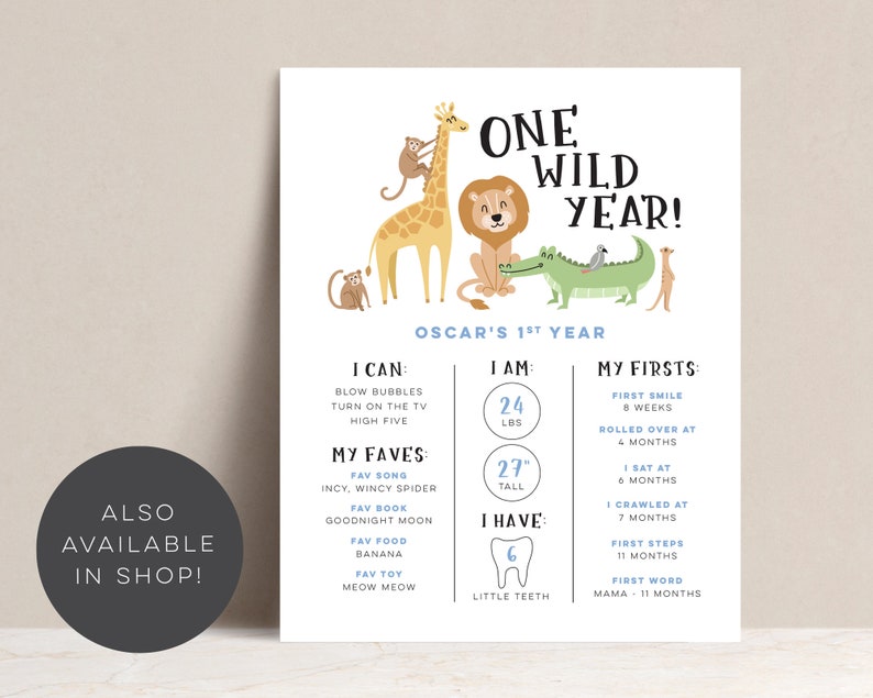 Wild One Thank You Tag, 1st Birthday wild one favour tags, Editable wild one gift tags, Lion, monkey, alligator and giraffe, wild one 550 image 4