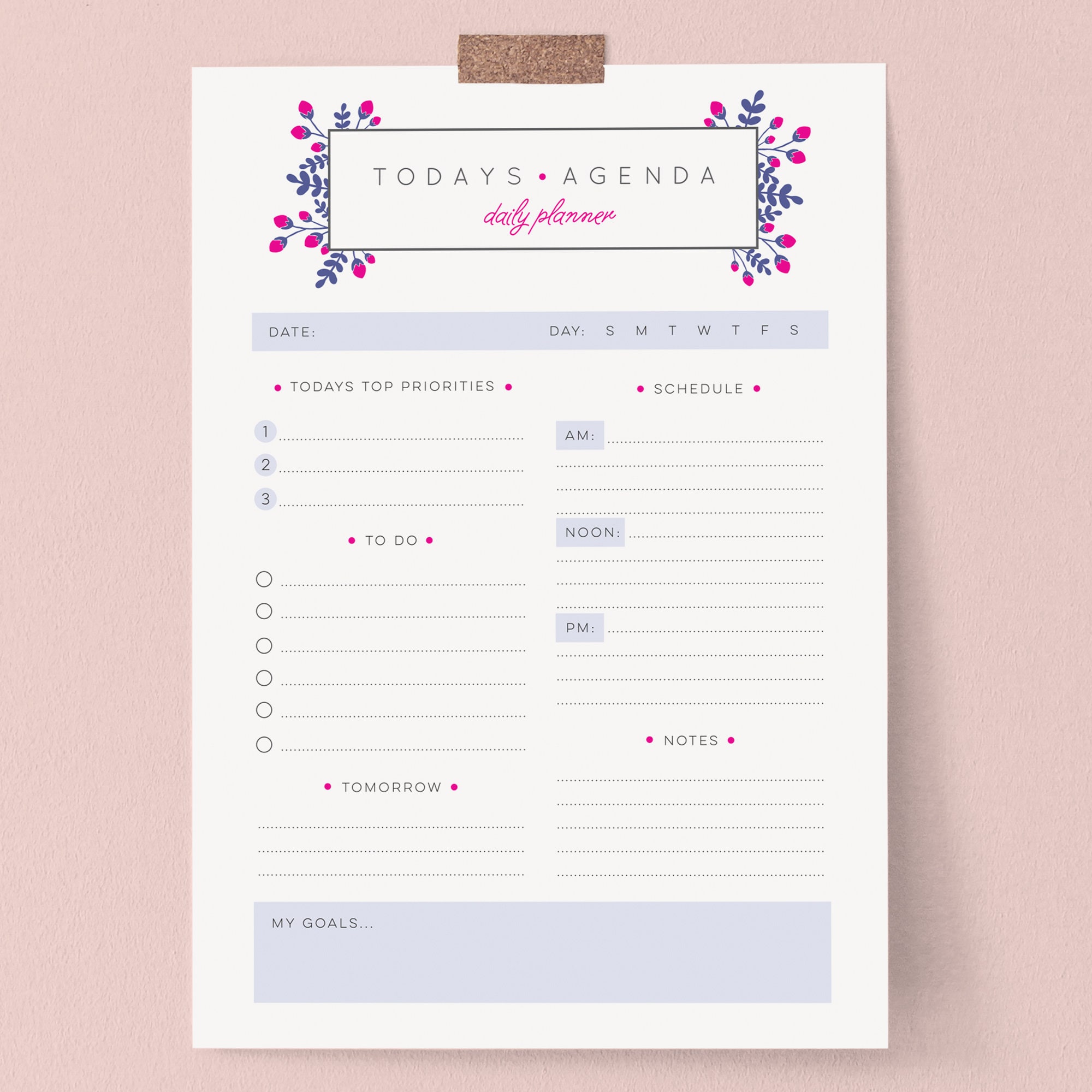 Pretty Daily Planner in A4 and US Letter in Purple and Hot Pink ...