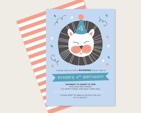 Lion Kid S Invitation Jungle Birthday Invitation Etsy