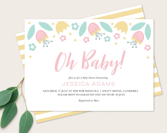 Oh Baby Baby Shower Invitation Pink And Yellow Baby Girl Etsy