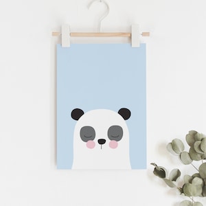 Panda print in blue kids art print // boys room art print // kids wall art // baby boy print / cute blue, black and white panda illustration