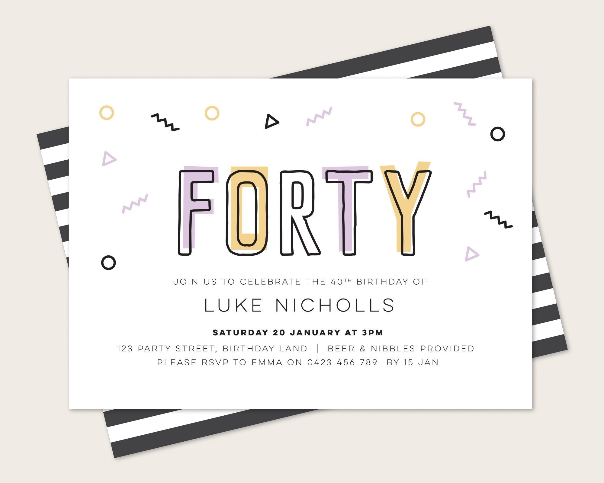 Men's 40th Birthday Party Invitation Digital File / - Etsy Australia