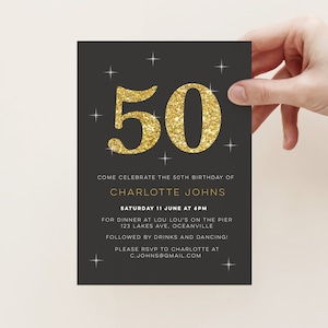 Faire-part 50e anniversaire scintillant - pour tous les âges ! (Fichier numérique), 50e anniversaire, 60e, 70e, 40e - Paillettes et glamour, classique et sophistiqué !