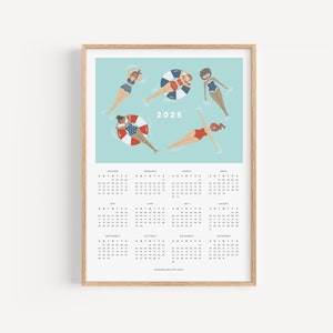 INSTANT DOWNLOAD 2025 Calendar, Swimming Ladies Retro Calendar, Cute And Quirky Wall Calendar, 2025 Beach Babes Calendar