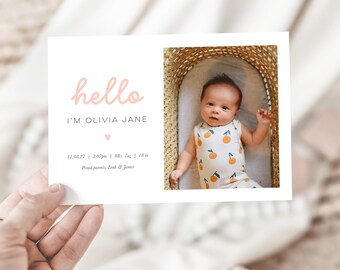 Personalised Newborn Girl Thank You Card (Editable Template) Photo Birth Announcement