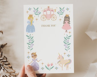 Princess Thank You Card Template, Editable Princess Thank You Card, Editable Princes Stationery, Unicorn Thank You Card, Princess 348