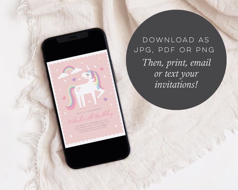 Pink Rainbow Unicorn Invitation, Magical Unicorn Party Invite, Girls Invitation template, Rainbow unicorn Printable, Rainbow Unicorn 689 image 3