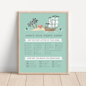 Whats Your Pirate Name Download, Find Your Pirate Name Game, Pirate Party Game, Instant Download Pirate Birthday Printable, Pirate Party