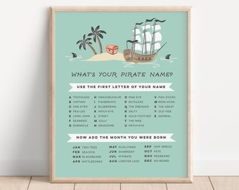 Whats Your Pirate Name Download, Find Your Pirate Name Game, Pirate Party Game, Instant Download Pirate Birthday Printable, Pirate Party