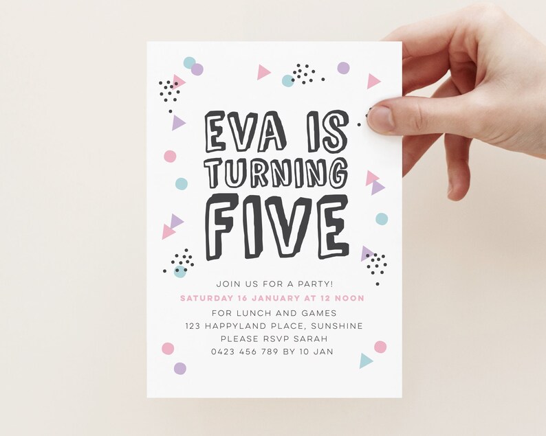 Girls 5th Birthday Invitation Can Be for Any Age Modern - Etsy