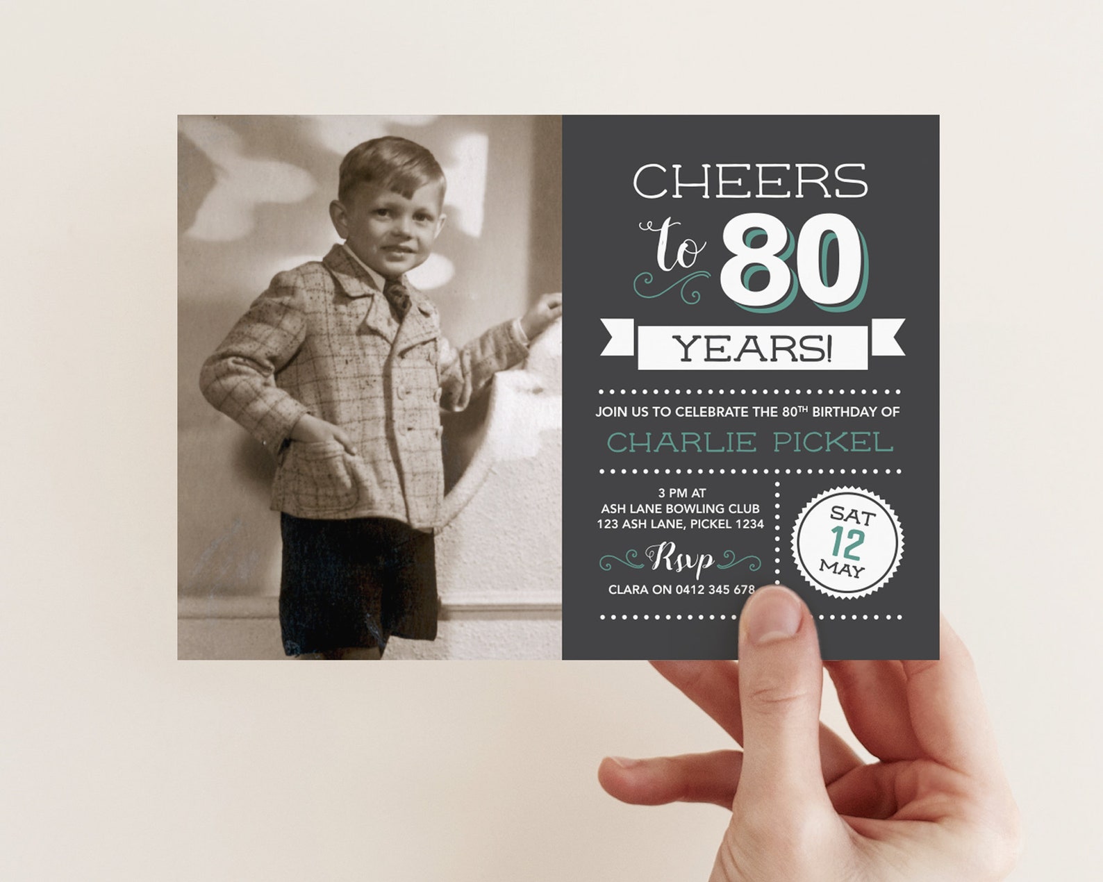 Cheers to 80 Years / Mens 80th Birthday Invitation With Photo | Etsy