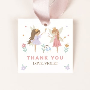 Fairy Princess Favour Tags, Fairy Thank You Tags, Editable Fairy Gift Tags, Fairy Party Printables, Favour Tag Template, Fairy Princess 123 image 1