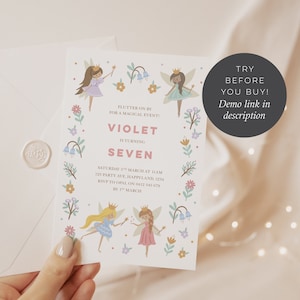 Editable Fairy Invitation, Fairy Princess Invitation Template, Fairy Party Invitation, Girls 2nd 3rd 4th 5th 6th 7th Birthday Invitation 123 image 3