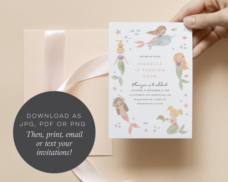 Mermaid Invitation Template Pool Party Invitation Mermaid - Etsy