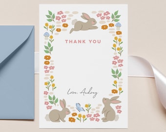 Editable Bunny Thank You Card, Rabbit Party Thank You, Bunny Birthday Thank You Template, Some Bunny Thank You Card, Field Of Bunnies