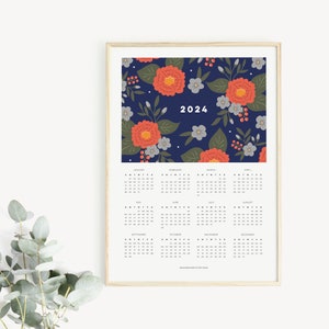 Calendrier mural floral 2024, fleurs peintes lumineuses et belles, calendrier daffiches de fleurs, calendrier coloré 2024, calendrier moderne 2024 image 3