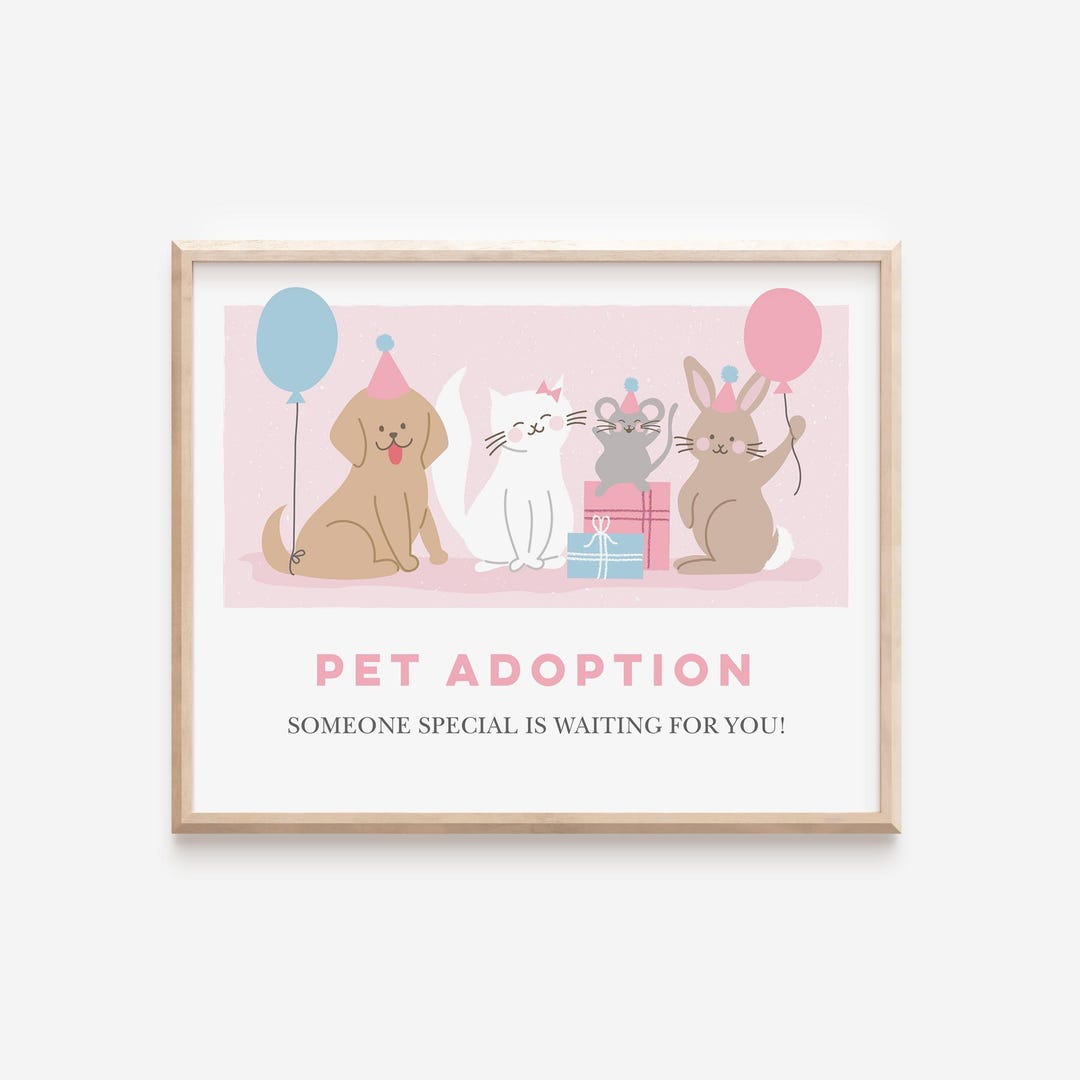 Editable Pet Adoption Party Sign Template: Cat Dog Bunny Birthday Theme ...