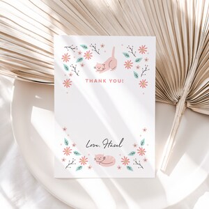Dankeschön-Briefpapier, Mädchen-Katzen-Party-Danksagung, leere Dankeskarten mit Katze, personalisiertes Katzen-Briefpapier