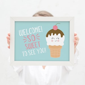 1st Birthday Welcome Sign / First Birthday Party Sign / Ice Cream Girls Birthday Party / DIY Party Printables / Girl&#39;s Ice Cream Party Sign