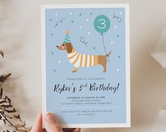 Dog Birthday Invitation / Dachshund Invitation / Kid's Birthday Invitation / Dachshund kid's party / Digital File / Dog party printable