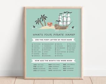 Whats Your Pirate Name Download, Find Your Pirate Name Game, Pirate Party Game, Instant Download Pirate Birthday Printable, Pirate Party