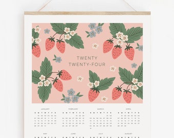 2024 Strawberry Patch Calendar, Colourful Wall Calendar, Strawberry Poster Calendar, Cute 2024 Calendar, Painted 2024 Calendar printed