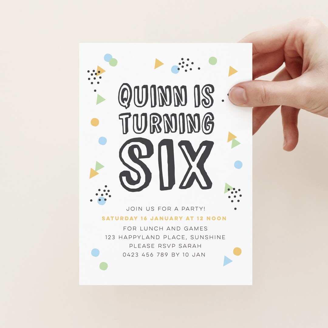 Boys 6th Birthday Invitation - Can Be for Any Age, Modern Geometric ...