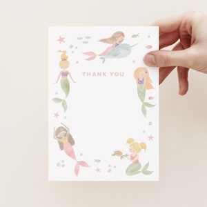 Mermaid Thank You Card, Personalised Mermaid Stationery, Mermaid Birthday Party, Pool Party Thank You, Editable Mermaid Thank You Card 151 image 1