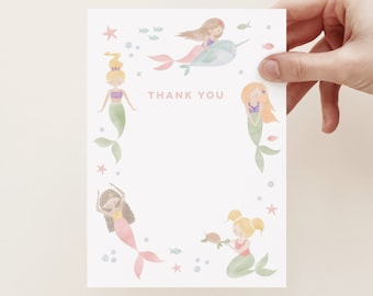 Mermaid Thank You Card, Personalised Mermaid Stationery, Mermaid Birthday Party, Pool Party Thank You, Editable Mermaid Thank You Card 151