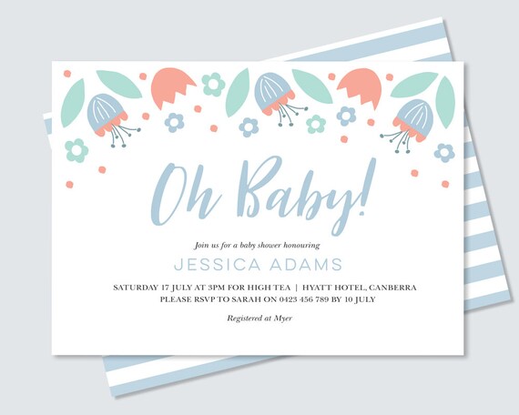 Floral Baby Shower Invitation Oh Baby Shower Invitation Etsy