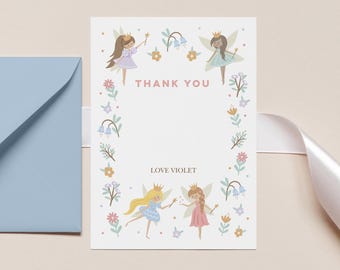 Cartão de Agradecimento de Fada, Papelaria Personalizada de Fada, Agradecimento para Festa de Fadas, Agradecimento Editável, Imprimível para Festa de Fadas, Princesa Fada 123