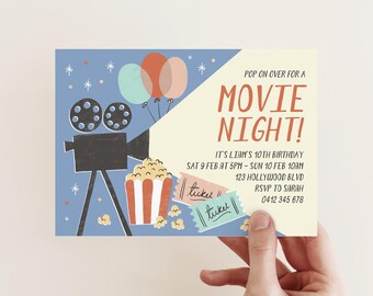 Editable Movie Night Invitation: Sleepover Party Template (Digital) Movie Night 762
