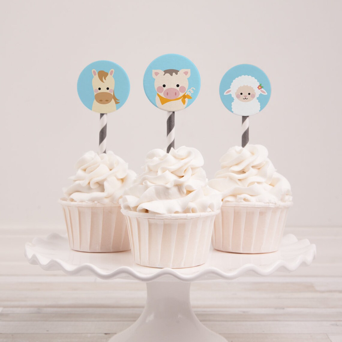 Farm Animal Cupcake Toppers / DIY Round Cupcake Toppers / Etsy