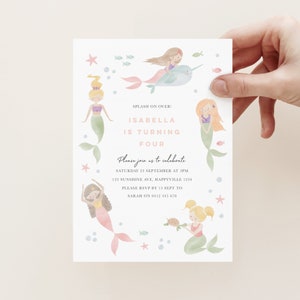 Mermaid Invitation Template, Pool Party Invitation, Mermaid and Narwhal Invitation, Digital Mermaid Invitation, Editable Mermaid Party 151