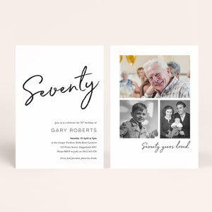 Modèle d'invitation du 70e anniversaire pour homme, faire-part photo numérique pour le 80e anniversaire, faire-part modifiable 70e, faire-part 80e textuel