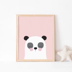Animal print Panda print in pink kids art print / girls room art print / kids wall art, baby girl cute pink, black, white panda illustration