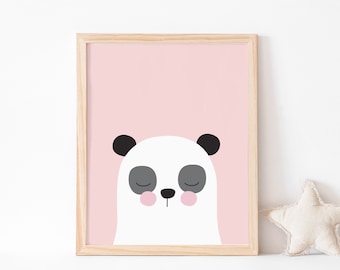 Animal print Panda print in pink kids art print / girls room art print / kids wall art, baby girl cute pink, black, white panda illustration