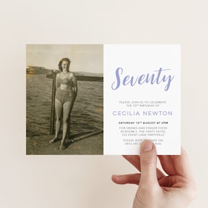 70th Birthday Invitation with photo - any age! eightieth birthday invitation, to print yourself. 80th, 90th, 60th
