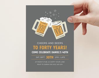 Cheers and Beers 40th Birthday Invitation: Retro Beer Template