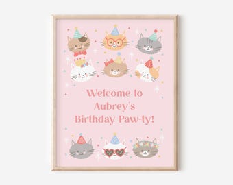 Editable Cat Party Welcome Sign (Digital Download) DIY Girls Birthday Decor, Kitties 842