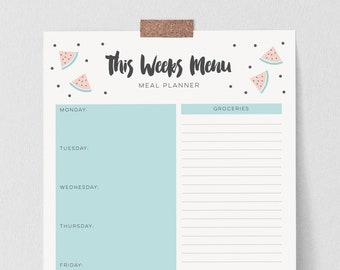 Watermelon Printable Grocery list and meal planner in A4 and US Letter / Instant download meal planner // Weekly Organizer for you to Print!