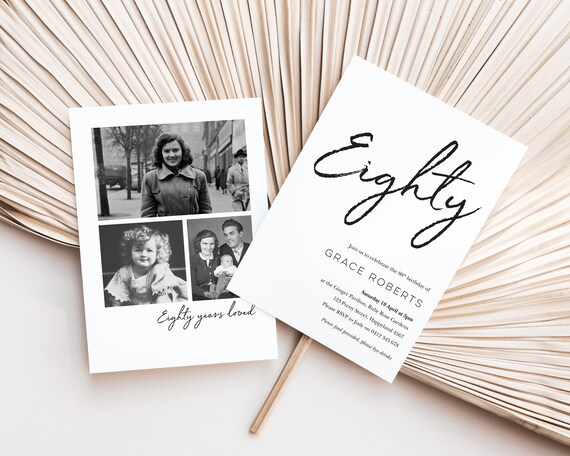 Editable 80th Birthday Invitation With Photo's Modern - Etsy